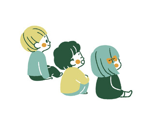 座っている3人の子供