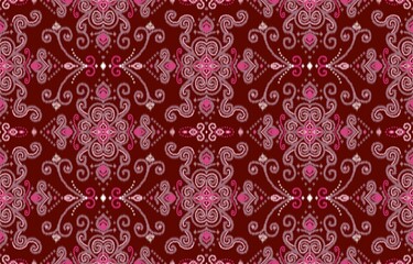 Elegant Red and Pink Swirl Ikat Ornamental Fabric Pattern