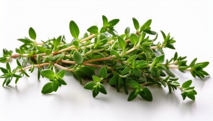 Fresh Green Thyme Sprigs On White Background