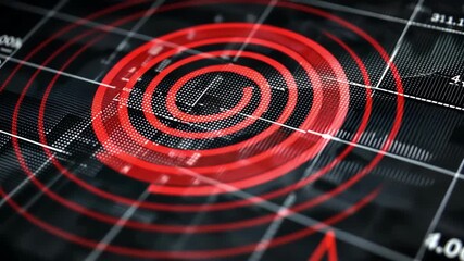 Red concentric circles over stock market data, indicating volatility or risk. - Powered by Adobe