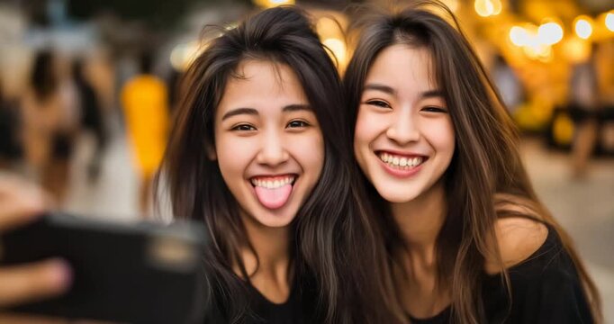 Two friends filming a vertical duet