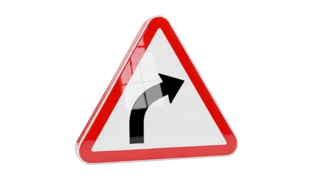 Red and White Road Sign Indicating Right Turn.