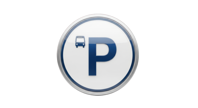 Bus Parking Sign with Blue and Silver Border.