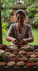 Balinese Herbalist Serene Preparation of Traditional Medicine.