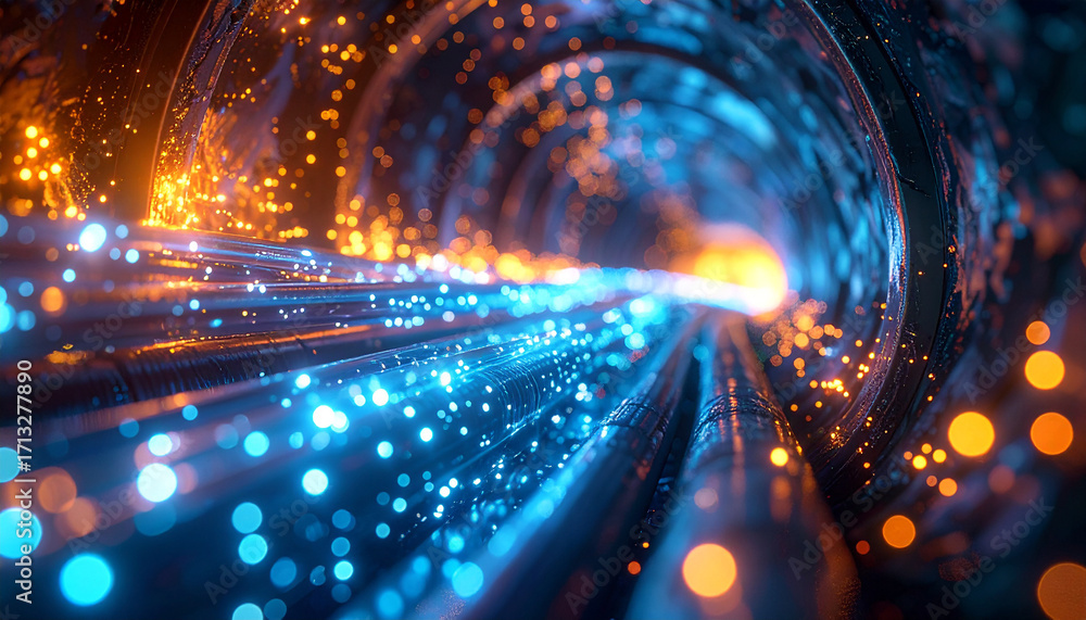 Aufkleber digital highway of light: a mesmerizing visual of a tunnel ablaze with streams of data, symbolizing 