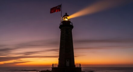 Illuminating horizons maritime beacon guiding through twilight's embrace on the coastal edge
