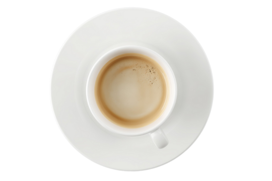 A white coffee cup with a brown spot in the middle