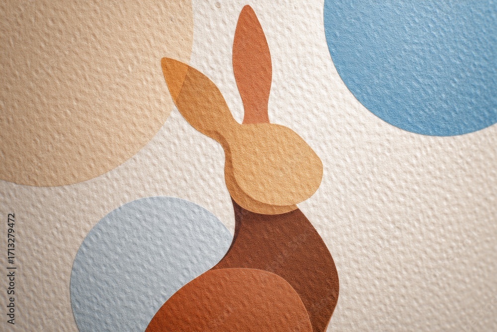 Poster geometric rabbit design with brown and blue circular patterns