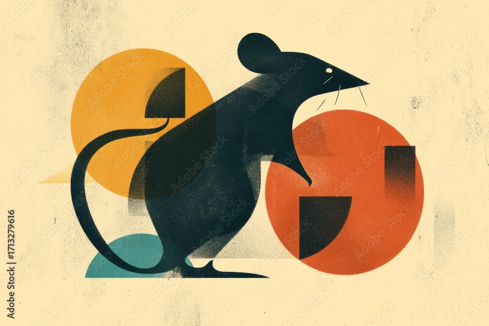 Aufkleber geometric abstract mouse art with colorful shapes and patterns