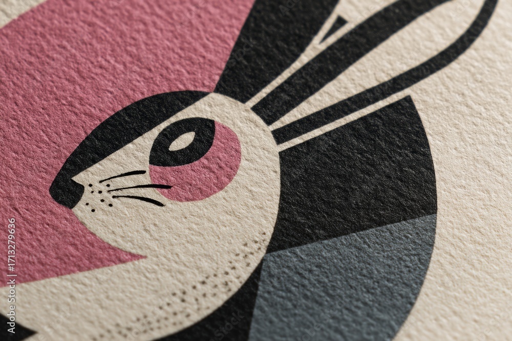Aufkleber abstract geometric rabbit design with pink and black patterns