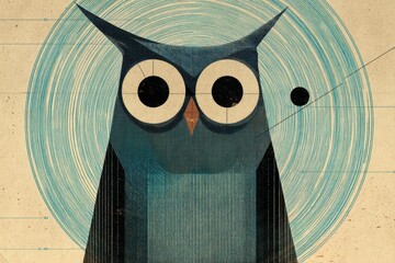 Abstract geometric owl with circular blue background