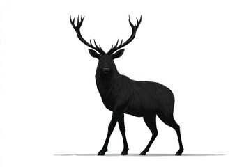 Silhouette of majestic black stag with antlers on white background