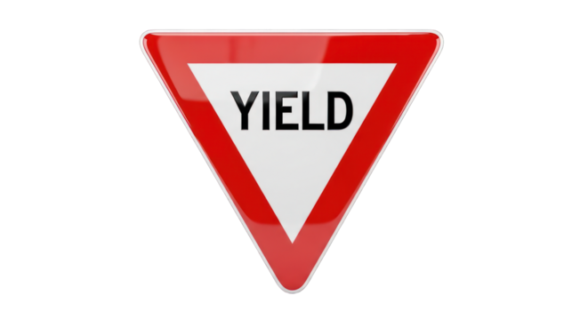 Red and White Triangular Yield Road Sign. - Powered by Adobe