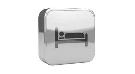 Silver Hotel Icon with Bed Symbol on Rounded Square.