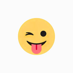 Fototapeta premium Funny emoji illustration of a yellow face with one eye winking and tongue sticking out.