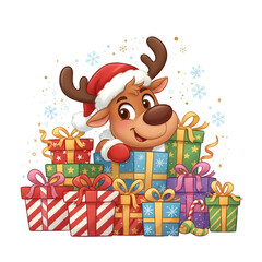 Enchanting Christmas Reindeer with Presents - Festive Holiday Celebration PNG