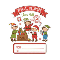 Heartwarming Christmas Elves Delivering Holiday Cheer - Special Gift Tag Design