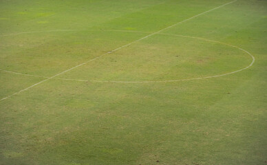 Obraz premium View of an empty soccer field (or football field) without peoples in football stadium. Stadium is a place for outdoor sports, concert or events.