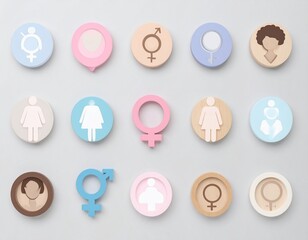 Collection of gender symbols and diverse representations of people, icons, and illustrations.