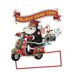 Retro Holiday Road Trip Adventure Santa, Duck, and Boombox on a Festive Scooter - Christmas Vacation Fun