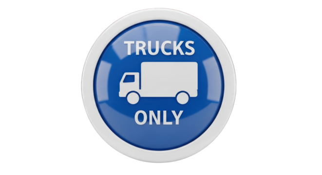 Blue and White Trucks Only Sign with Truck Icon.