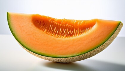 Juicy Cantaloupe Slice With Sweet Aroma And Enticing Texture In A Well Lit White Setting Food Styling Shot
