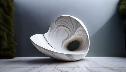 Abstract Sculptural Form In White Marble Displayed In A Minimalist Setting