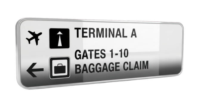 Airport Directional Signage for Terminal A Gates and Baggage Claim.