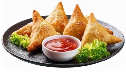 Delicious Samosas With Ketchup And Lettuce Isolated On Transparent Background