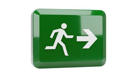 Green Emergency Exit Sign with Running Person and Arrow.
