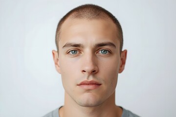 Young man with hair loss problem on white background