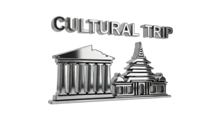 Metallic Cultural Trip Text and Architectural Icons.