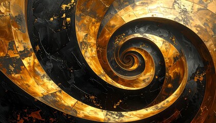 Abstract spiral staircase of gold and black