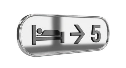 Metallic Hotel Room Sign with Bed Arrow and Number Five.