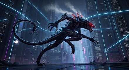 Cyberpunk City Monster Night Prowler.