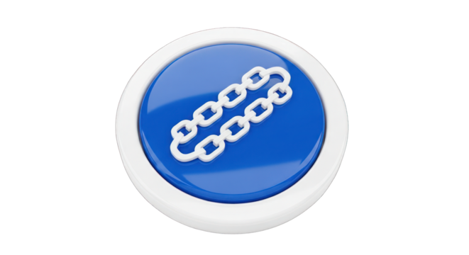 Blue Button with White Chain Link Icon Connection Symbol.