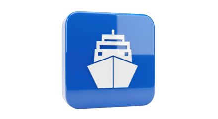 Glossy Blue Icon of a White Ship.