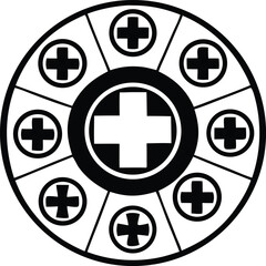 Obraz premium Symbol of health and medicine with multiple crosses arranged in a circular pattern and a central cross emblem