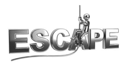 Shiny Metallic Figure Climbing ESCAPE Word.