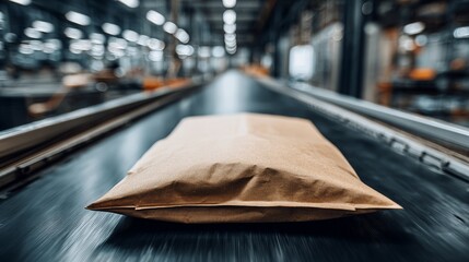 Small parcel on conveyor belt in fulfillment center