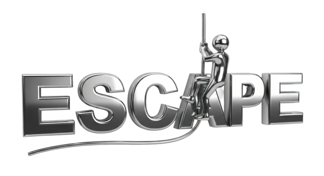 Shiny Metallic Figure Climbing ESCAPE Word.