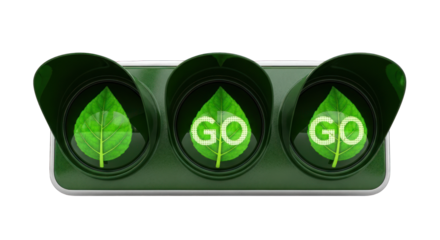 Green Traffic Light with Leaf and GO Symbols.