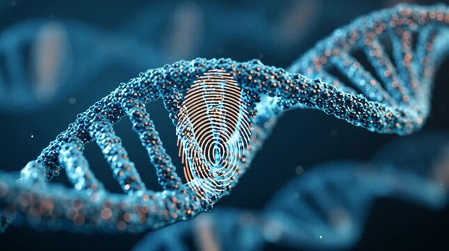 Dna helix with fingerprint overlayed showing genetic identity and personalized medicine concept art - Powered by Adobe