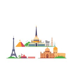 Obraz premium Travel around the world with landmarks illustration