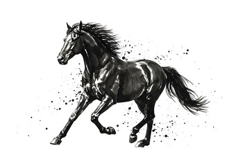 Obraz premium Black Horse Running in Dynamic Motion Artistic Ink Illustration
