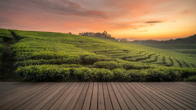 tea fields sunrise pagoda agriculture tourism