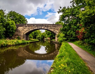 Fototapeta premium Canal bridge with reflection
