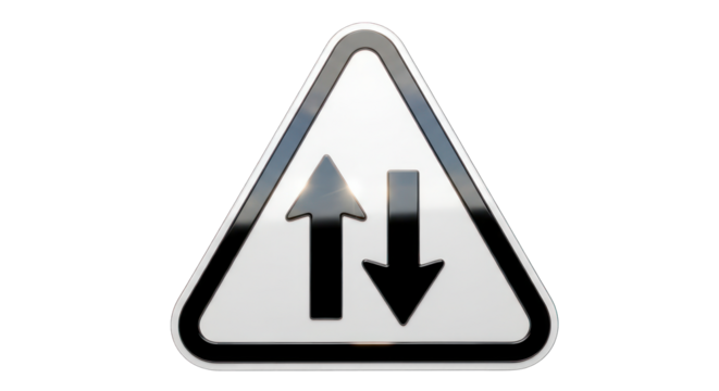 Two-Way Traffic Road Sign with Up and Down Arrows in Triangle Shape.