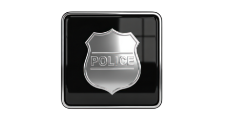 Glossy Black Square with Silver Police Badge Emblem.