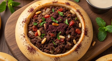 Delicious Middle Eastern Meat Pie with Herbs and Spices.